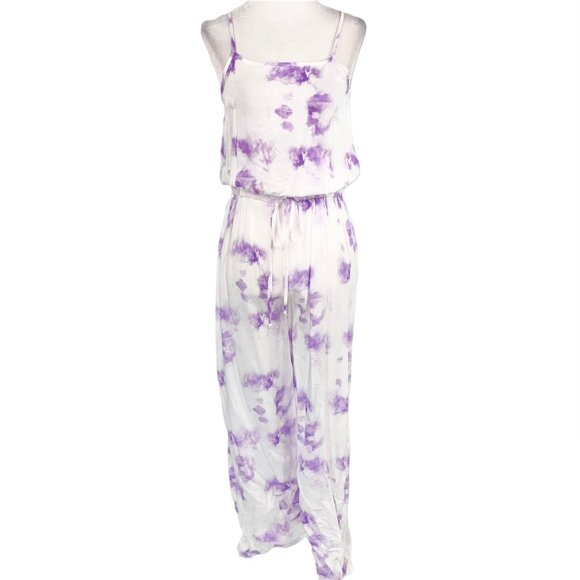 New Shinestar Tie Dye Sleeveless Straight Leg Jumpsuit White Purple Size Small - Picture 1 of 16